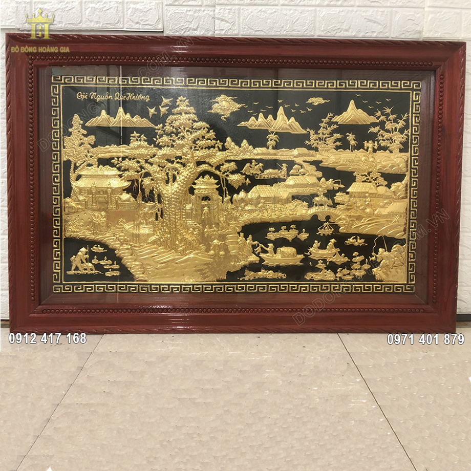 Tranh đồng cội nguồn quê hương dát vàng 9999 1m8